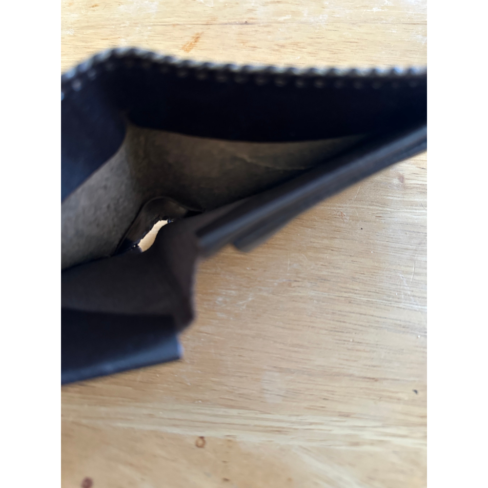 Vintage Dark Brown Croc Embossed Leather Wallet Whipstitch Western Bifold - Picture 3 of 3